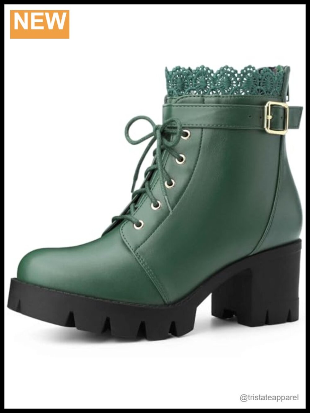 Goth Chunky Heel Lace Combat Boots Faux Leather Round Toe Platform